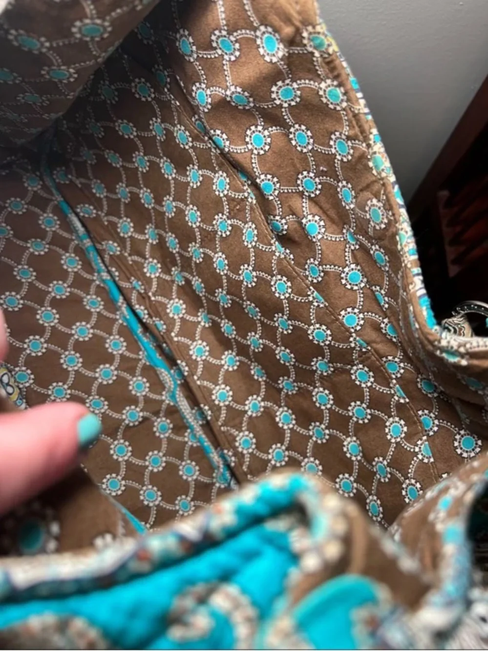 Vera Bradley Hobo Bag Quilted Shoulder Handbag Pockets Blue Turquoise Paisley
